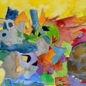 #820. abstract watercolor, pen and ink, art under $500