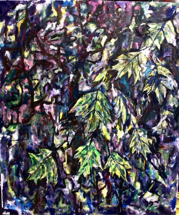 View from Window, Abstract Trees, #1220 Oil on Canvas Willard Art