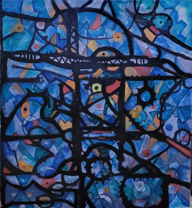 #132 6, Willard Art, Abstract Oil, Blue