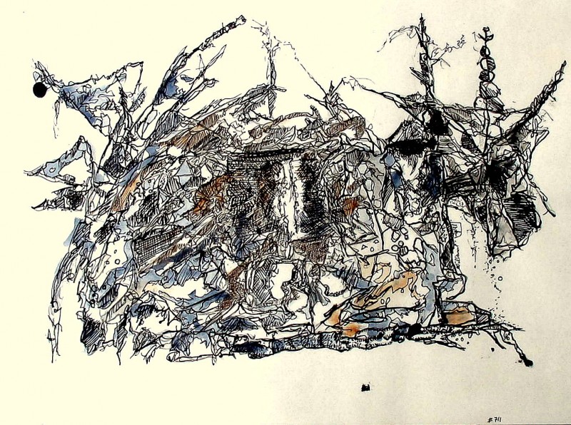 #711, Abstract Drawing, Surrealism, Pen & Ink & Watercolor, One of a Kind, Fine Art