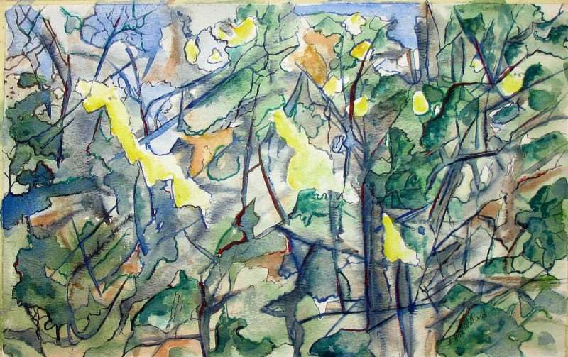 #802 Watercolor, abstract forest