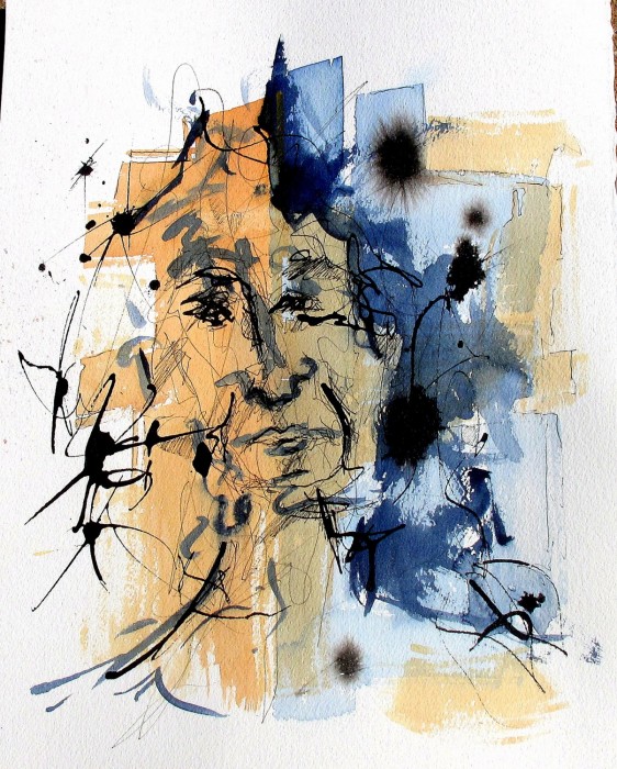 #892 Watercolor and ink, figurative abstract